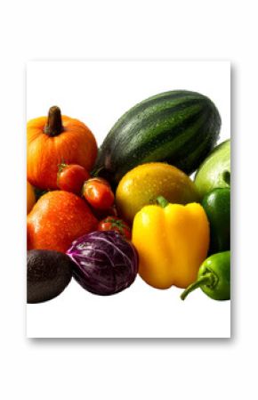 Colorful fruits and veggies on a clear background