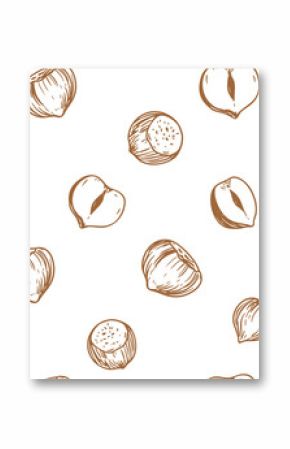 Hazelnut seamless pattern, monochrome vector illustration, hand drawn