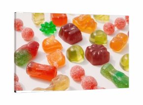 Brightly colored sweets against a plain backdrop