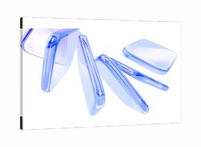 Abstract 3d background wallpaper with blue glass transparent square plates, motion effect render. Liquid water block shapes. Geometric curve wave pattern. Digital tech graphic design