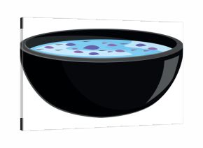 Black bowl containing delicious cereal with purple and blue bubbles, perfect for a healthy and colorful breakfast
