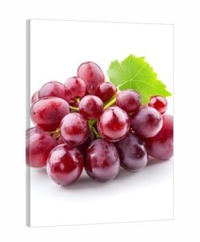 Red Sweet Grapes Cluster with Leaf Isolated on White Background