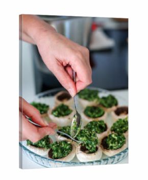 Stuffed mushrooms are prepared with spinach filling