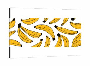 Funky seamless banner background with bananas. Crayon drawn fruits seamless pattern. Bold pencil texture tropical fruits wallpaper. Hand drawn background for packaging, web banners, summer designs.