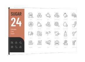 Sugar line Editable Icons set. Vector illustration in modern thin line style of glucose, stevia, sweets, and more. Isolated on transparent background.