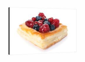 Tasty puff pastry with berries isolated on white