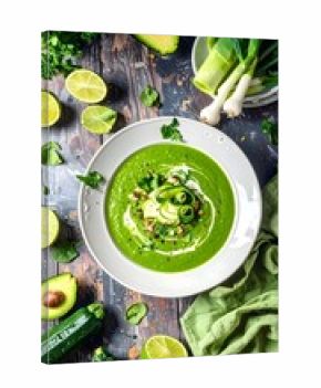Gesunde grüne Suppe, mit Zutaten 