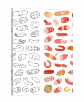 Sausages in vertical banner. Fresh raw sausages. Butchery menu design template for food market, ecommerce, products promotion. Vector illustration.