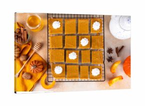 Homemade autumn taste pumpkin pie bars