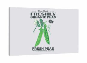 Organic peas vintage t-shirt design. Organic vegetable farm. Fresh veggies artwork for t shirt print, poster, sticker and other uses.