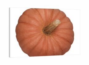 Orange pumpkin isolated on transparent background. Fresh vegetable, squash. Natural graphic object. Fall, Halloween and Thanksgiving food concept. Flatlay, top view. Garden harvest, crop