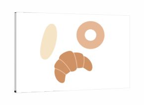 Minimalist graphic set of baked goods including croissant, bread loaf, and donut