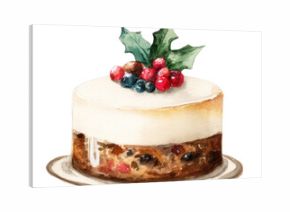 PNG Festive cake with holly decoration.