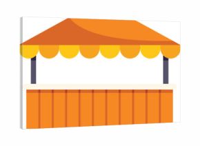 Empty wooden street food stall with orange awning and yellow trim, isolated on white background