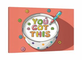 “You Got This” Cereal Letters in Milk Bowl on Pink Background
