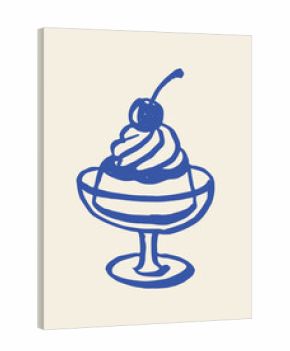 Panna cotta dessert in glass with cherry, naive sketch vector illustration