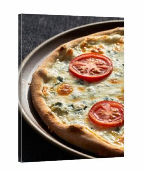 Melted Cheese Pizza with Tomato Slices on Plate