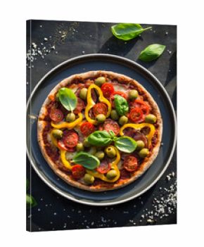 Veggie Pizza with Bell Peppers, Olives, and Tomatoes
