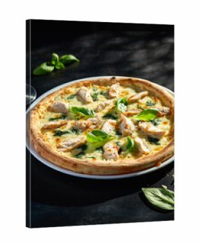 White Sauce Chicken Pizza with Herbs and Cheese