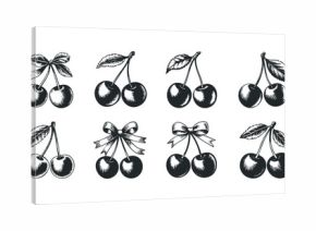Collection of Hand-Drawn Cherries with Leaves and Bows