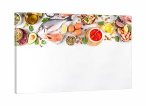 Variety food rich in Omega-3, ALA, EPA, DHA healthy fatty acids sources