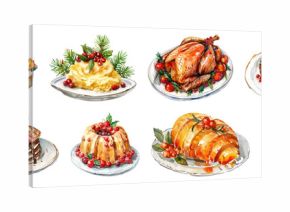 PNG Festive holiday feast illustration, element set on transparent background
