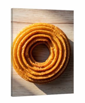 Top View of Sugared Cruller Donut Ring on Light Wooden Surface