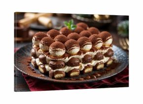 Hyper realistic detail of a chocolate tiramisu cake dessert