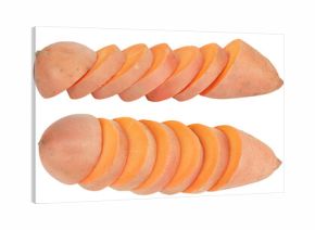 Sweet potato isolated on white background. Top view. Flat lay