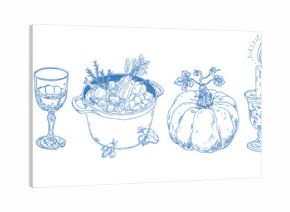 Hand drawn thanksgiving food elements in a vintage doodle illustration set for fall celebration