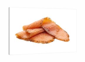 Tranches de saumon fumé sur fond blanc