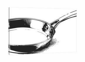 Frying pan sketch hand drawn kitchen utensil with long handle. Vector illustration