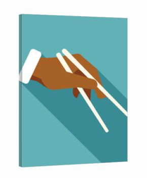Hand holding chopsticks in a flat design illustration with a long shadow