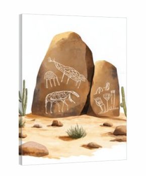 Sahara Rock Art. Sahara Rock Art hand drawn watercolor illustration on white background