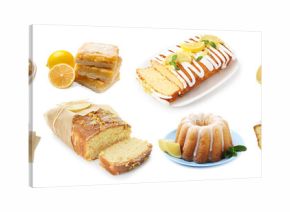 Delicious lemon pies isolated on white, set