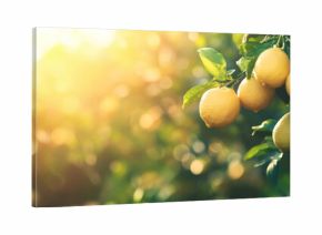 Fresh Lemons on Tree with Sunlit Background