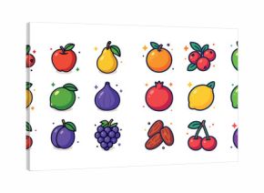 Colorful cartoon fruits collection with oranges apples berries a