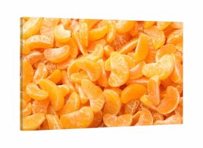Many ripe peeled tangerines as background, top view