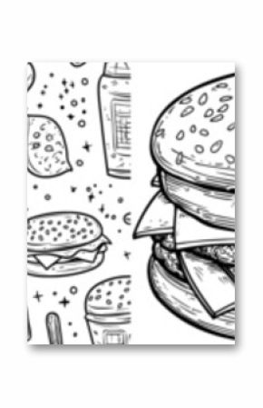 Detailed line art illustration of BurgerFast Food. Useful for branding, menus, food packaging, and logos.