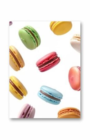 Colorful macarons on white background