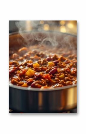 Warm kitchen with a pot of chili simmering