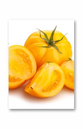 sliced yellow tomato path isolated on white