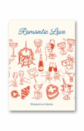 Sketch style food and beverages vector illustration collection.