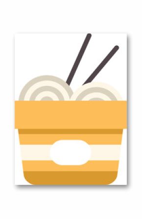 Cardboard box of asian food with chopsticks, containing noodles is waiting for client