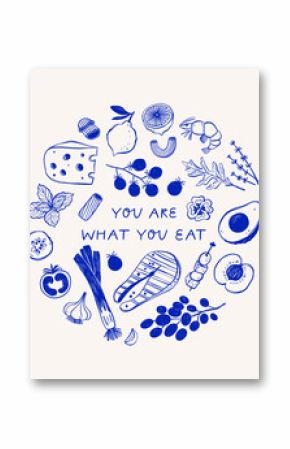 Hand drawn different mediterranean food set