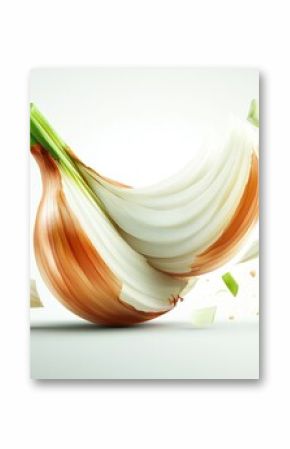 Close up of a chopped onion with green stems