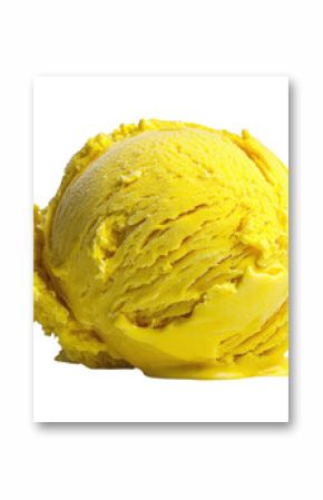 A single ball of vanilla ice cream is shown against a plain white backdrop
