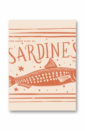 Seafood t shirt design. Canned fish artwork. Sardines fish artwork for t shirt print, poster, sticker and other uses. Fish vintage artwork.