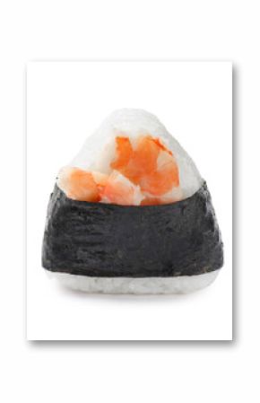 Tasty shrimp onigiri (Japanese rice ball) isolated on white