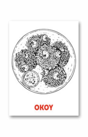 Okoy hand-drawn sketch - Traditional Filipino Food - Vector illustration. Top view